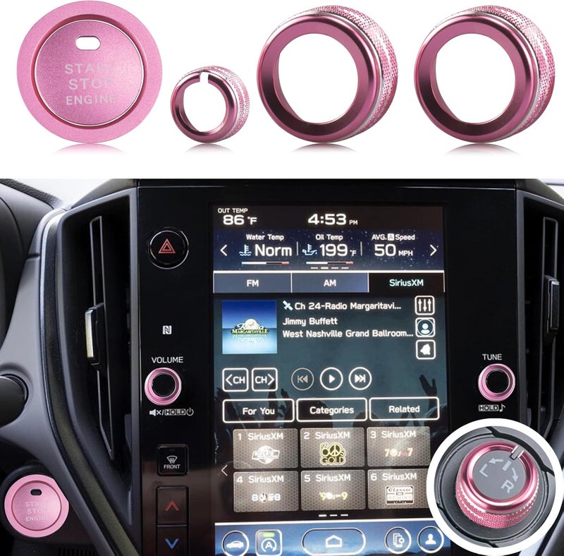 HDUFC 5pcs for Subaru Crosstrek/Impreza 2024 2025, Forester 2025, Legacy Outback 2020-2025, WRX, Ascent Volume Adjustment Knob, Mirror Knob Cover, Start Button Cover/Ring (Pink) - Image 1